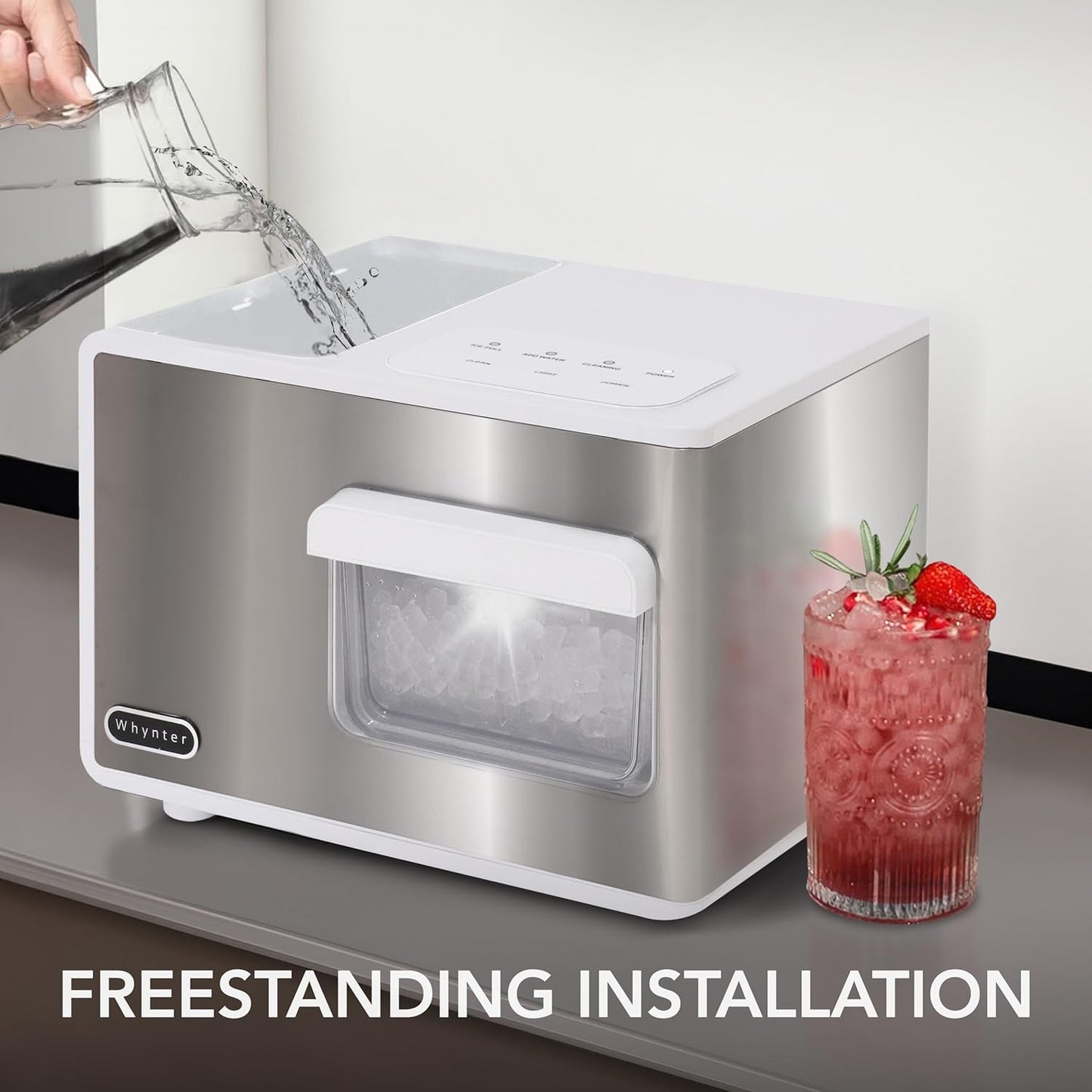 Whynter Nugget Ice Maker, Countertop Portable Ice Maker, IBX-388WS SonicSnö, Automatic Self-Cleaning with Removable Ice Drawer Compact Ice Maker for Home Bar, 40 lbs/24H, Stainless Steel and White