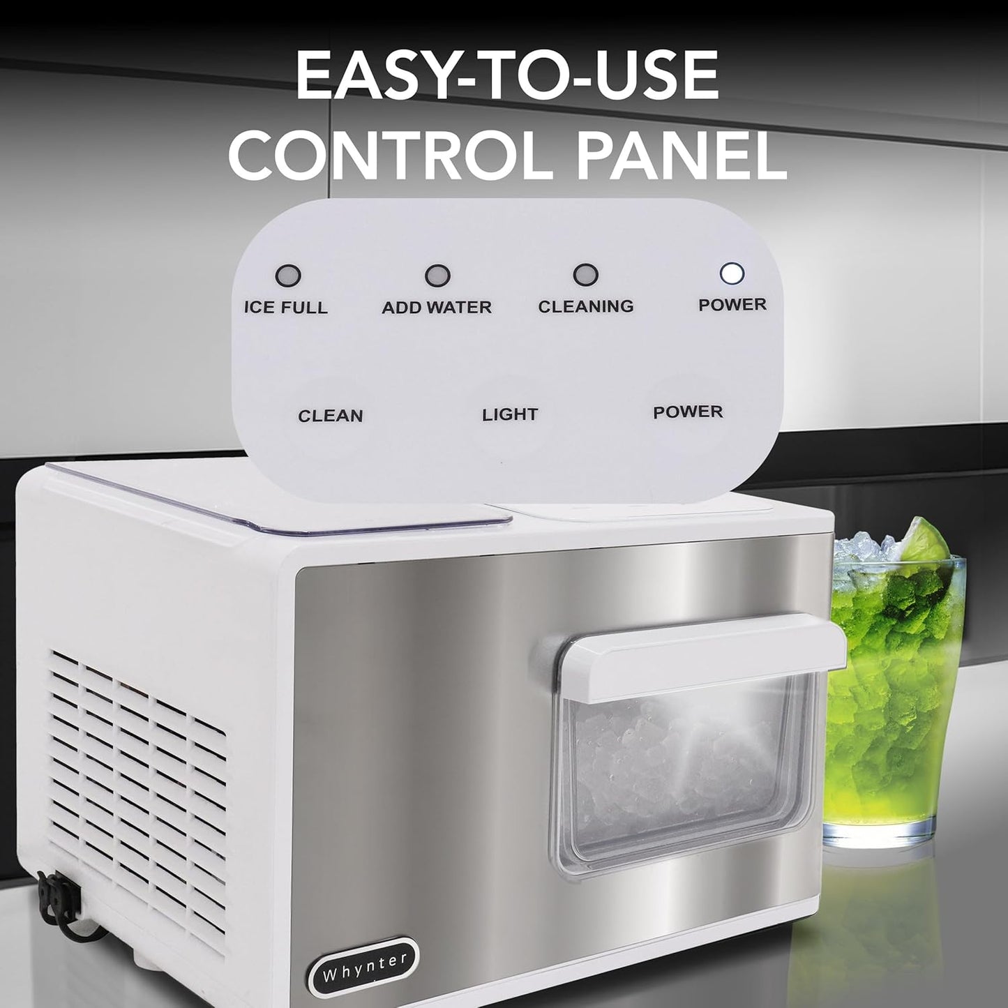 Whynter Nugget Ice Maker, Countertop Portable Ice Maker, IBX-388WS SonicSnö, Automatic Self-Cleaning with Removable Ice Drawer Compact Ice Maker for Home Bar, 40 lbs/24H, Stainless Steel and White