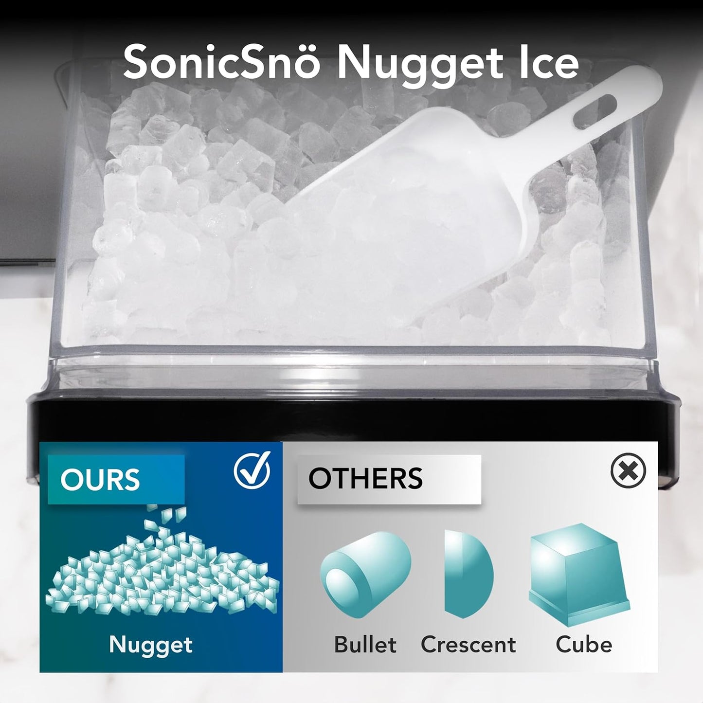 Whynter Nugget Ice Maker, Countertop Portable Ice Maker, IBX-388WS SonicSnö, Automatic Self-Cleaning with Removable Ice Drawer Compact Ice Maker for Home Bar, 40 lbs/24H, Stainless Steel and White