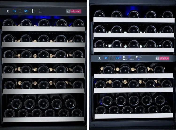 Allavino FlexCount Series 112 Bottle Three Zone Built-in Side-by-Side Wine Refrigerators with Stainless Steel Doors