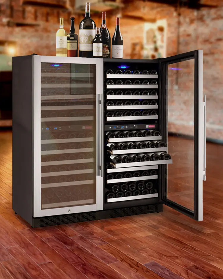 Allavino FlexCount Series 242 Bottle Four Zone Built-in Side-by-Side Wine Refrigerators with Stainless Steel doors