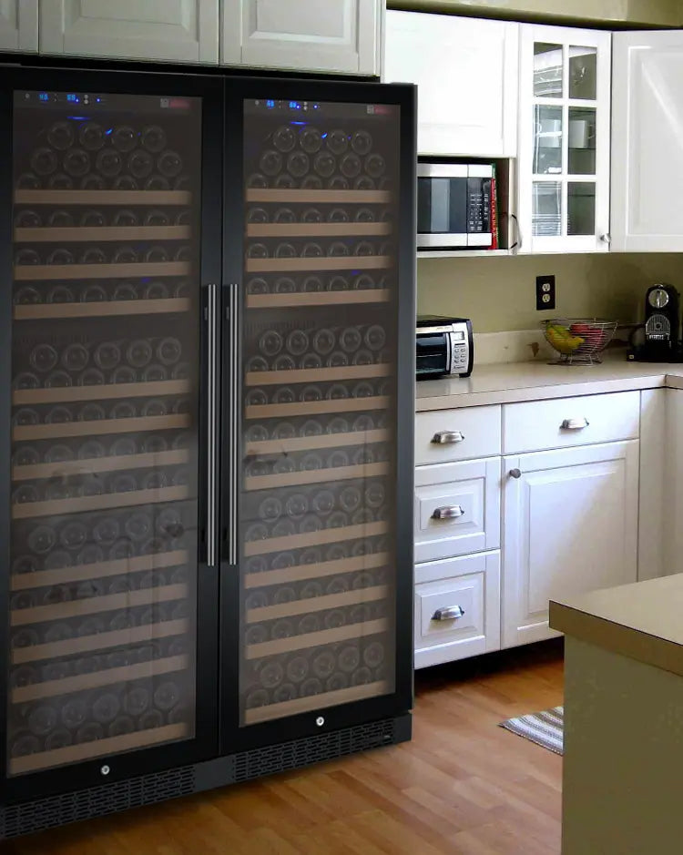 Allavino FlexCount Series 354 Bottle Dual Zone Built-in Side-by-Side Wine Refrigerators with Black Doors