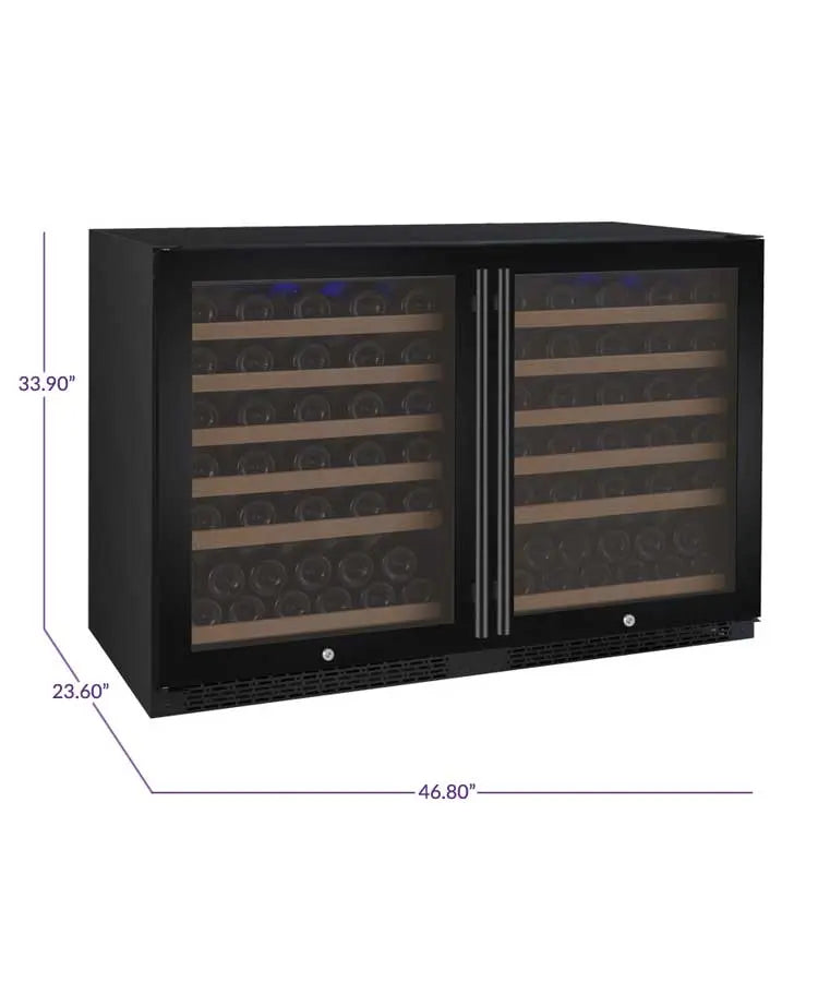 Allavino FlexCount Series 112 Bottle Built-in Dual Zone Side-by-Side Wine Refrigerators with Black Doors