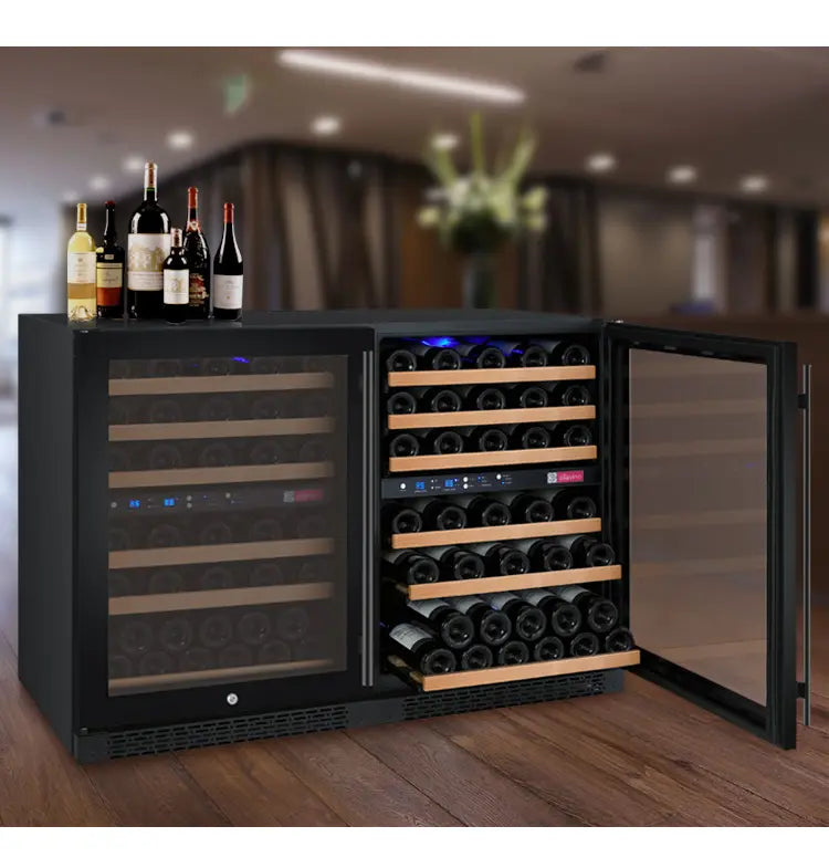 Allavino FlexCount Series 112 Bottle Built-in Dual Zone Side-by-Side Wine Refrigerators with Black Doors