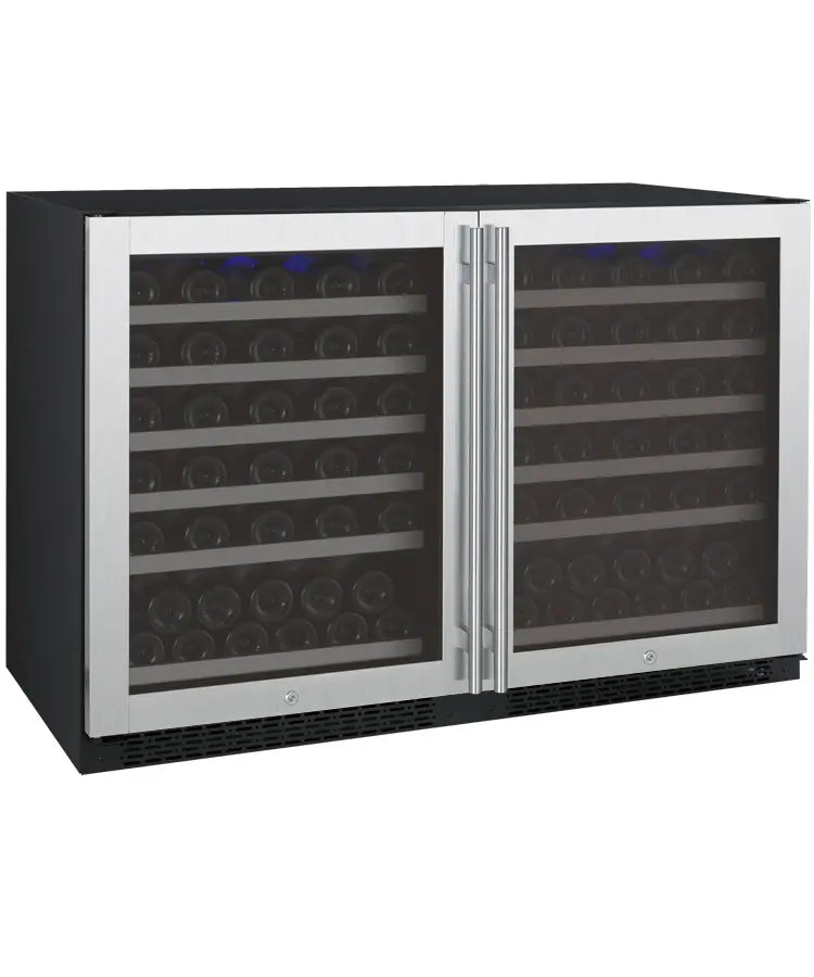 Allavino FlexCount Series 112 Bottle Dual-Zone Undercounter Side-by-Side Wine Refrigerators with Stainless Steel Doors