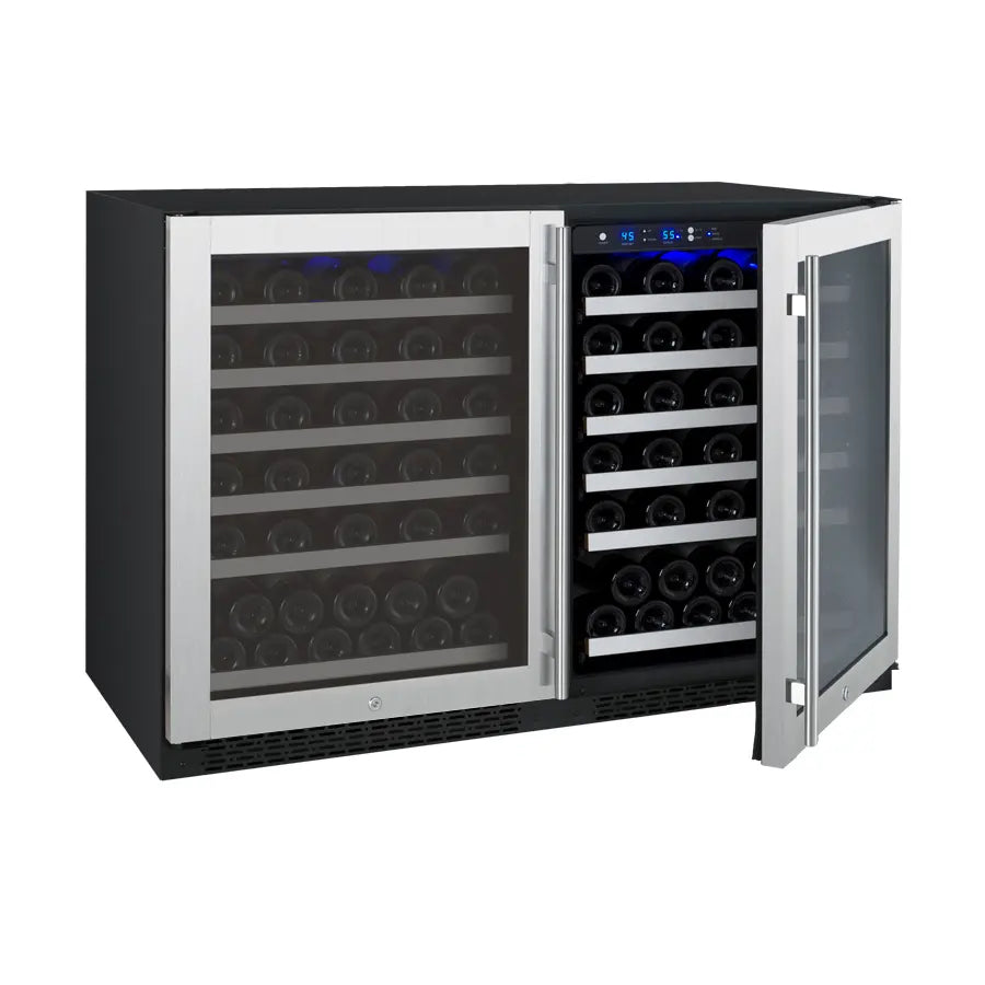 Allavino FlexCount Series 112 Bottle Dual-Zone Undercounter Side-by-Side Wine Refrigerators with Stainless Steel Doors