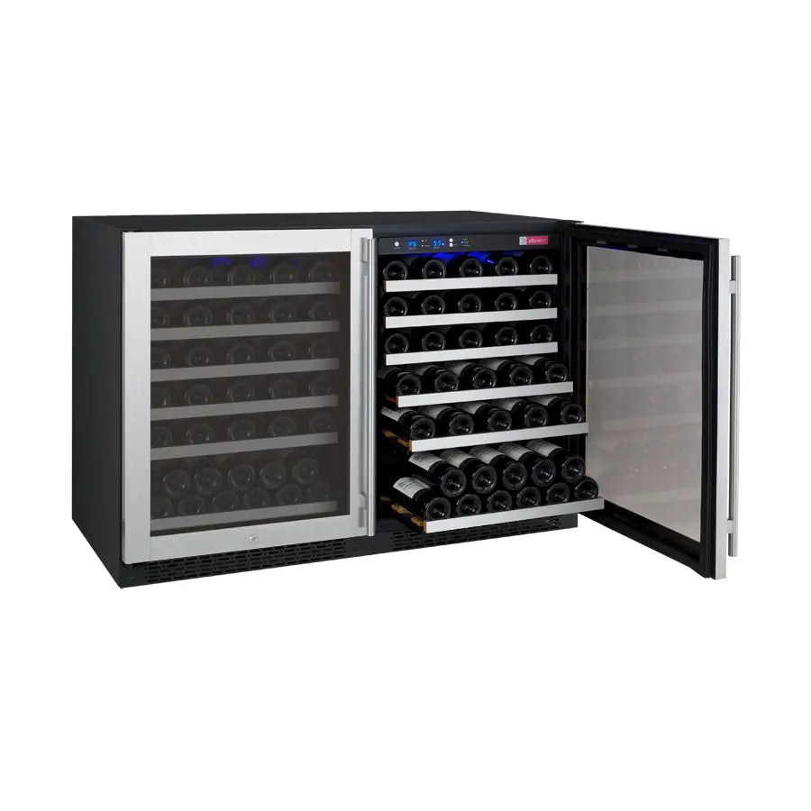 Allavino FlexCount Series 112 Bottle Dual-Zone Undercounter Side-by-Side Wine Refrigerators with Stainless Steel Doors