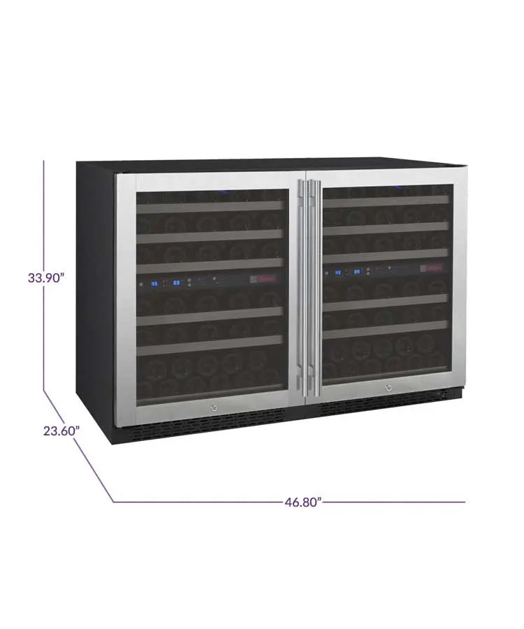 Allavino FlexCount Series 112 Bottle Four Zone Undercounter Side-by-Side Wine Refrigerators with Stainless Steel Doors