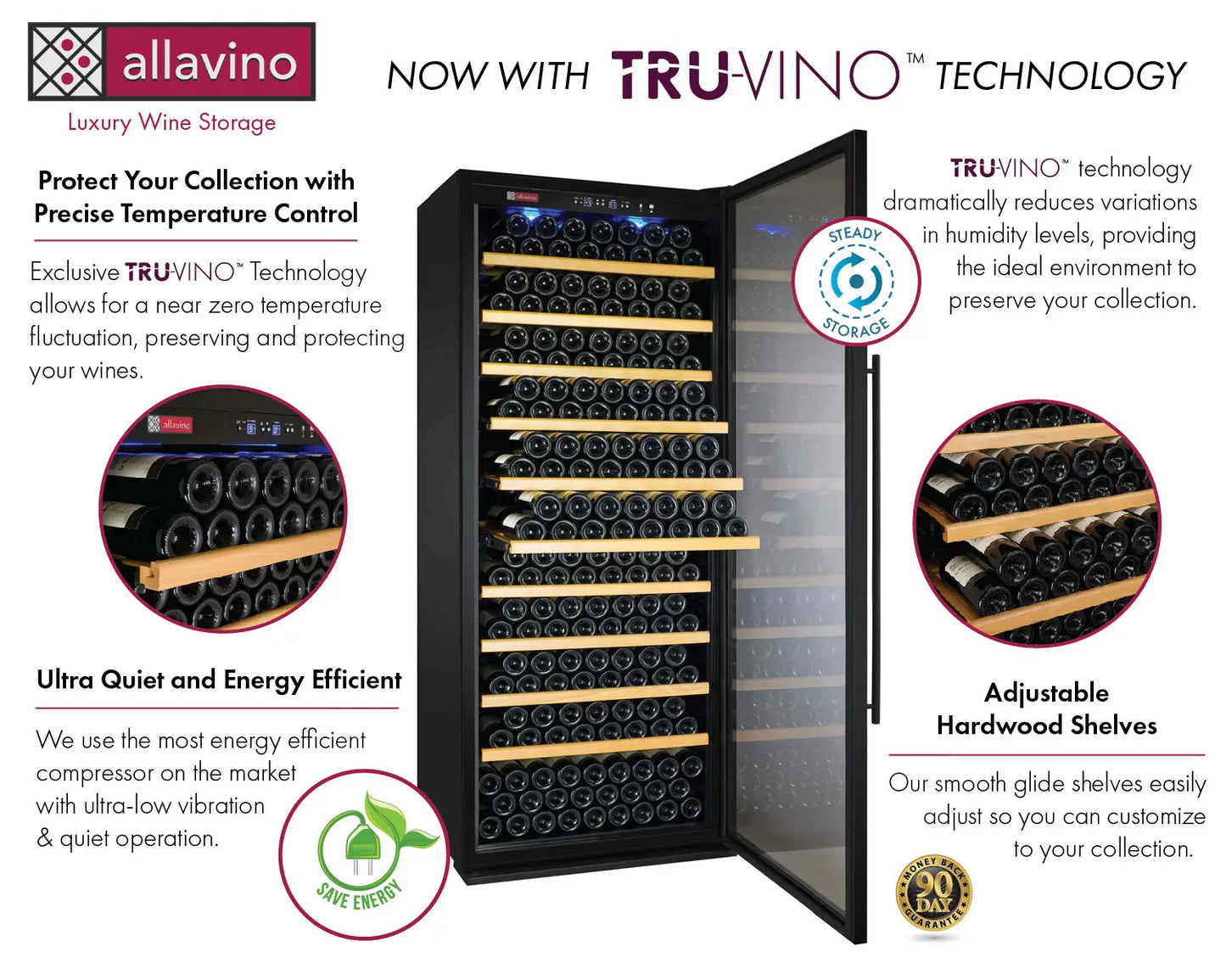 Allavino Vite Series 554 Bottle Dual Zone Tall Side-by-Side Wine Refrigerator with Black Doors