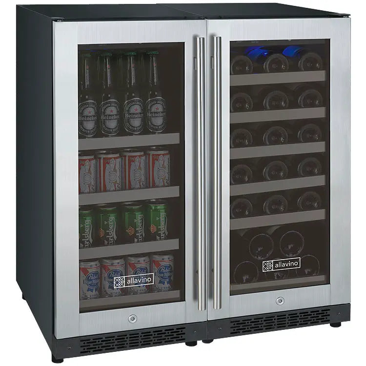 Allavino FlexCount Series 30 Bottle/88 Can Dual Zone Side-by-Side Wine Refrigerator/Beverage Center with Stainless Steel Doors