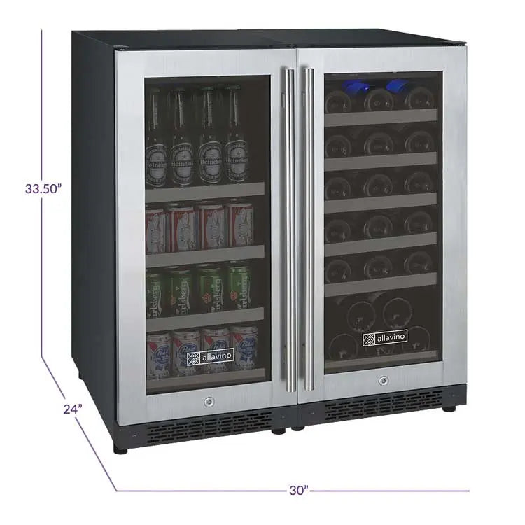 Allavino FlexCount Series 56 Bottle/154 Can Dual Zone Side-by-Side Wine Refrigerator/Beverage Center with Stainless Steel Doors