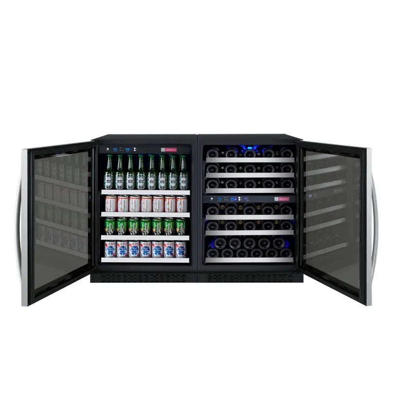 Allavino FlexCount Series 56 Bottle/124 Can Side-by-Side Wine Refrigerator/Beverage Center with Stainless Steel Doors