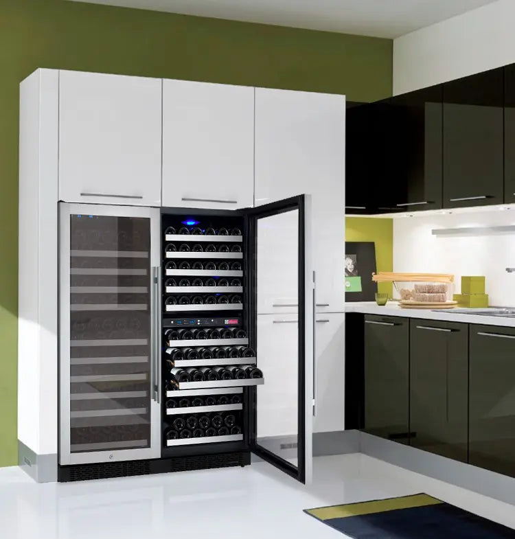 Allavino FlexCount Series 249 Bottle Three Zone Semi-Tall Side-by-Side Wine Refrigerators with Stainless Steel Doors