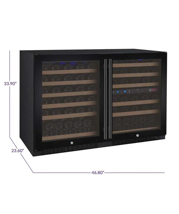 Allavino FlexCount Series 112 Bottle Three Zone built-in Side-by-Side Wine Refrigerators with Black Doors