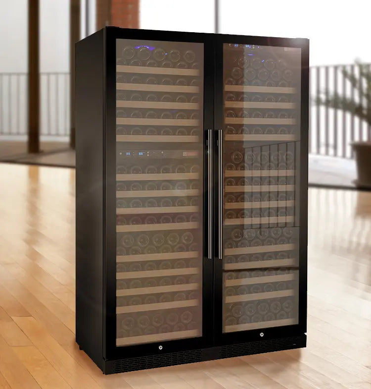 Allavino FlexCount Series 349 Bottle Three Zone Tall Side-by-Side Wine Refrigerators with Black Doors