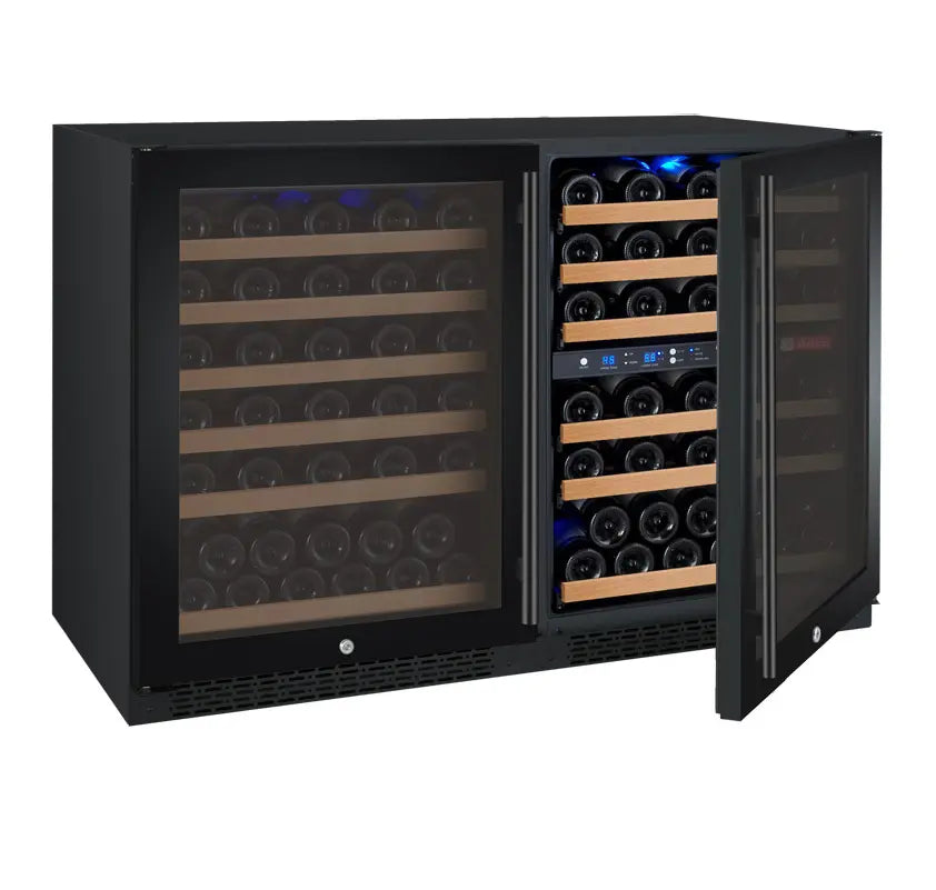 Allavino FlexCount Series 112 Bottle Three Zone built-in Side-by-Side Wine Refrigerators with Black Doors