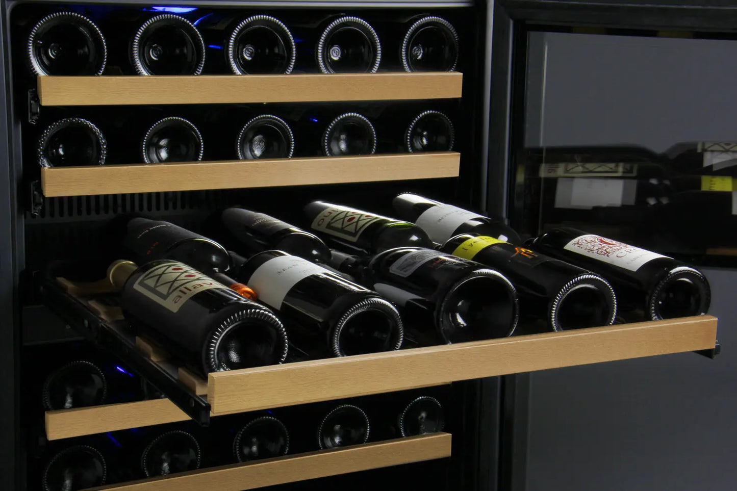 Allavino FlexCount Series 112 Bottle Built-in Dual Zone Side-by-Side Wine Refrigerators with Black Doors