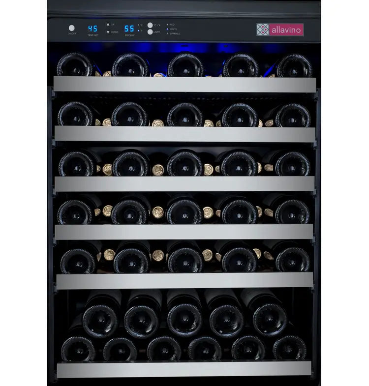 Allavino FlexCount Series 112 Bottle Four Zone Undercounter Side-by-Side Wine Refrigerators with Black Doors