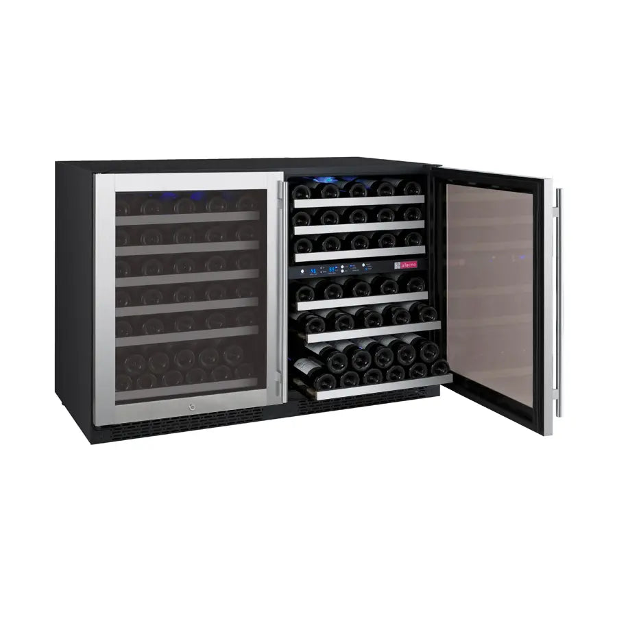 Allavino FlexCount Series 112 Bottle Three Zone Built-in Side-by-Side Wine Refrigerators with Stainless Steel Doors