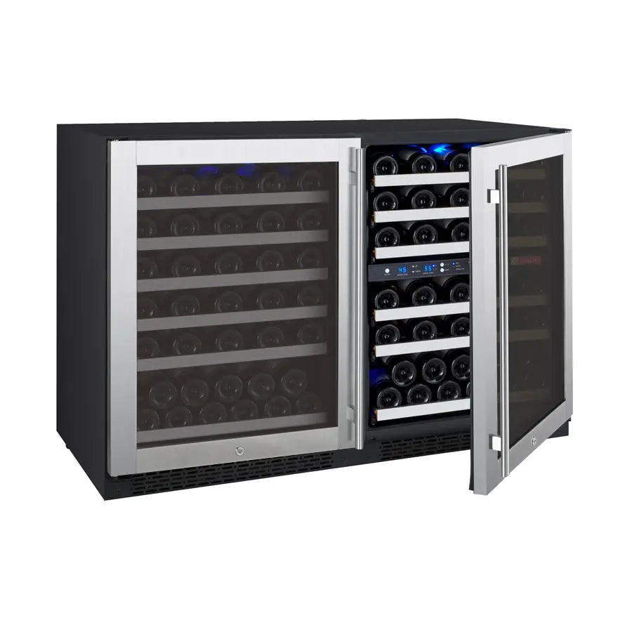 Allavino FlexCount Series 112 Bottle Three Zone Built-in Side-by-Side Wine Refrigerators with Stainless Steel Doors