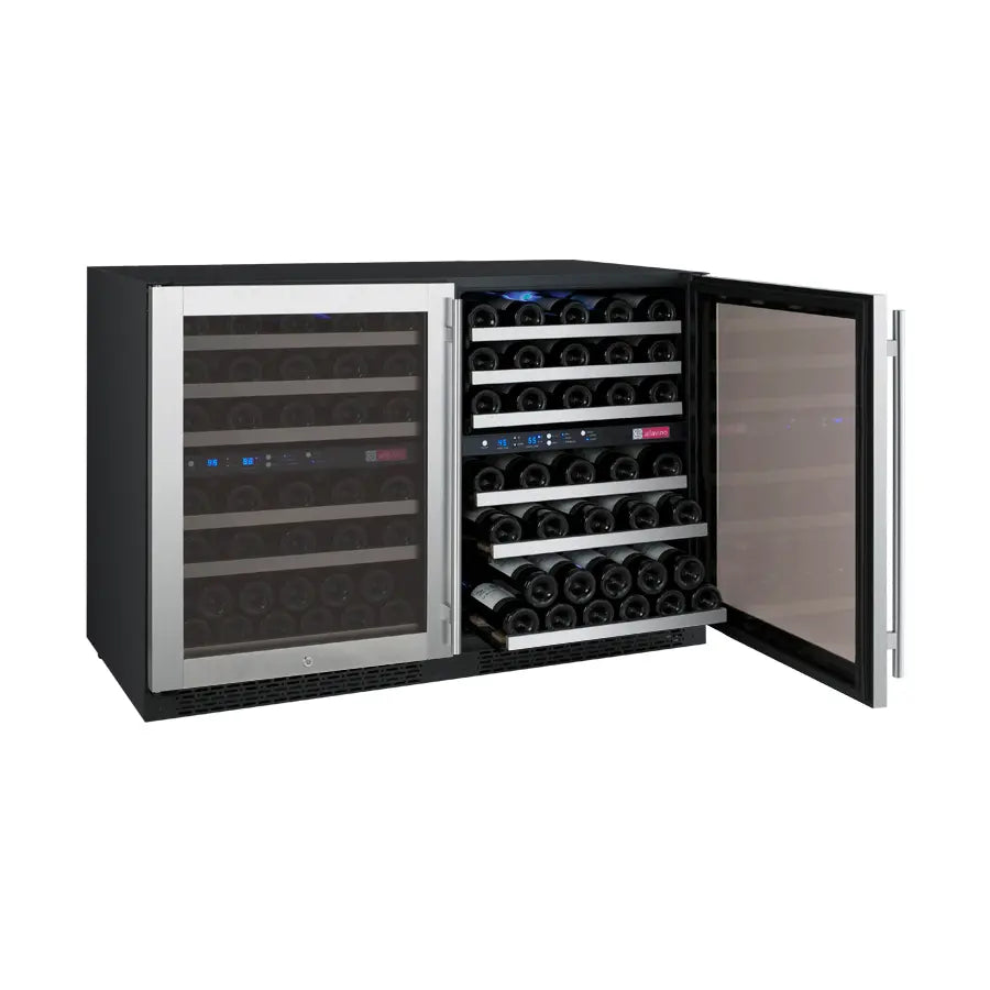 Allavino FlexCount Series 112 Bottle Four Zone Undercounter Side-by-Side Wine Refrigerators with Stainless Steel Doors