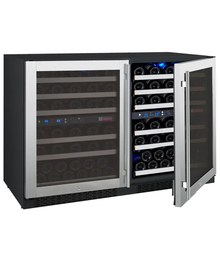 Allavino FlexCount Series 112 Bottle Four Zone Undercounter Side-by-Side Wine Refrigerators with Stainless Steel Doors