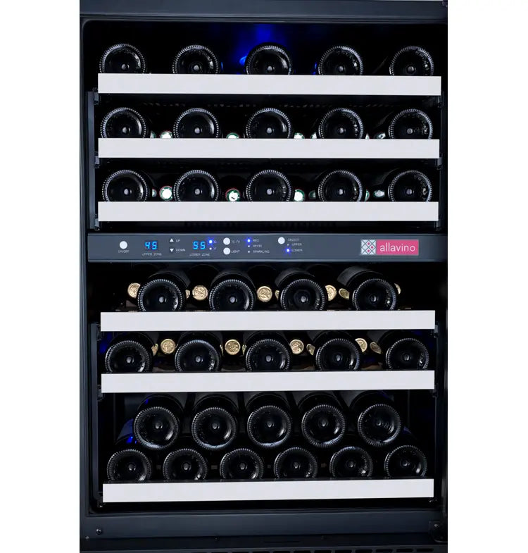 Allavino FlexCount Series 112 Bottle Four Zone Undercounter Side-by-Side Wine Refrigerators with Stainless Steel Doors