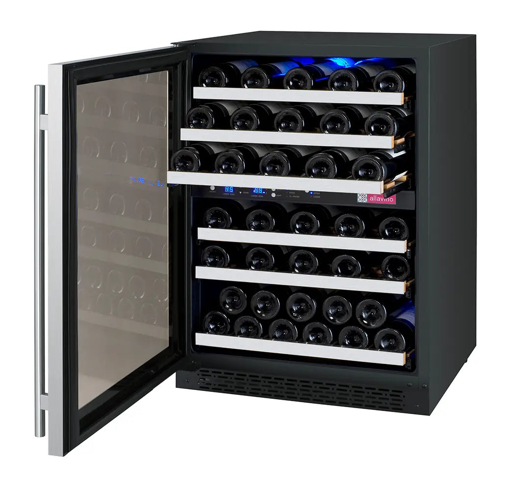 Allavino 24" Wide FlexCount II Tru-Vino 56 Bottle Dual Zone Stainless Steel Left Hinge Wine Refrigerator