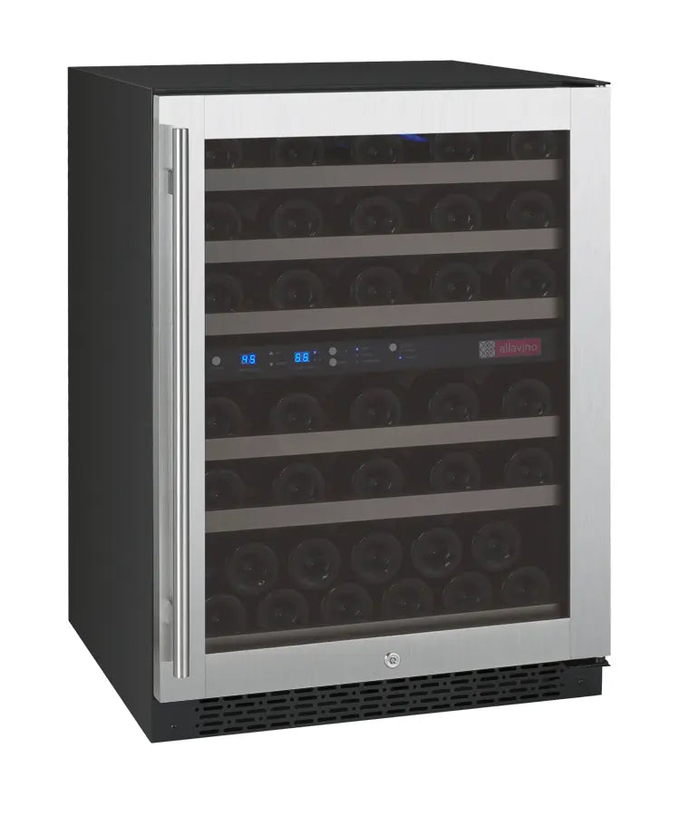 Allavino 24" Wide FlexCount II Tru-Vino 56 Bottle Dual Zone Stainless Steel Right Hinge Wine Refrigerator