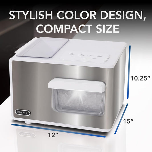 Whynter Nugget Ice Maker, Countertop Portable Ice Maker, IBX-388WS SonicSnö, Automatic Self-Cleaning with Removable Ice Drawer Compact Ice Maker for Home Bar, 40 lbs/24H, Stainless Steel and White