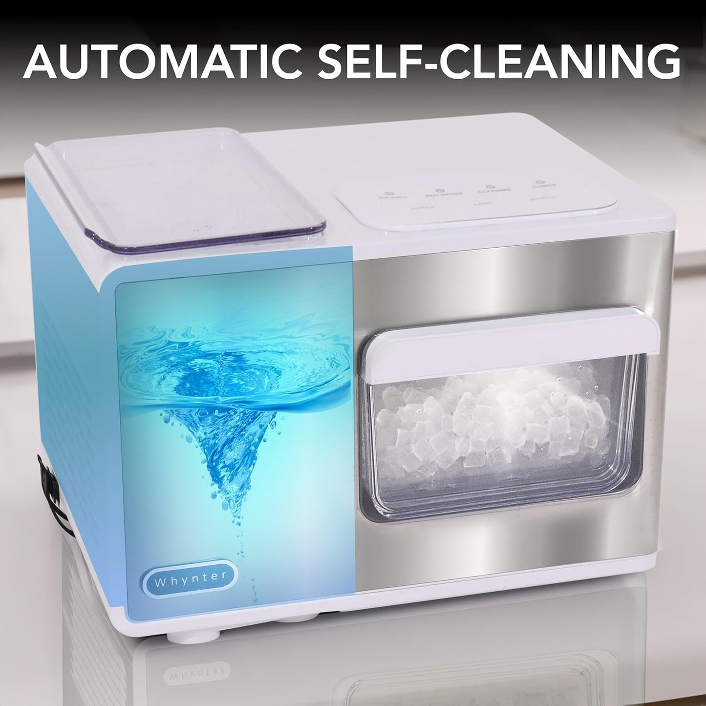 Whynter Nugget Ice Maker, Countertop Portable Ice Maker, IBX-388WS SonicSnö, Automatic Self-Cleaning with Removable Ice Drawer Compact Ice Maker for Home Bar, 40 lbs/24H, Stainless Steel and White