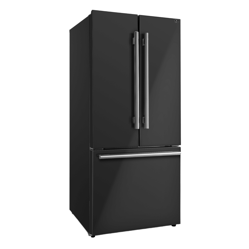 FORNO – Espresso Gallipoli 30-inch French Door Black Refrigerator, 17.5 cu. ft. Capacity with Ice Maker