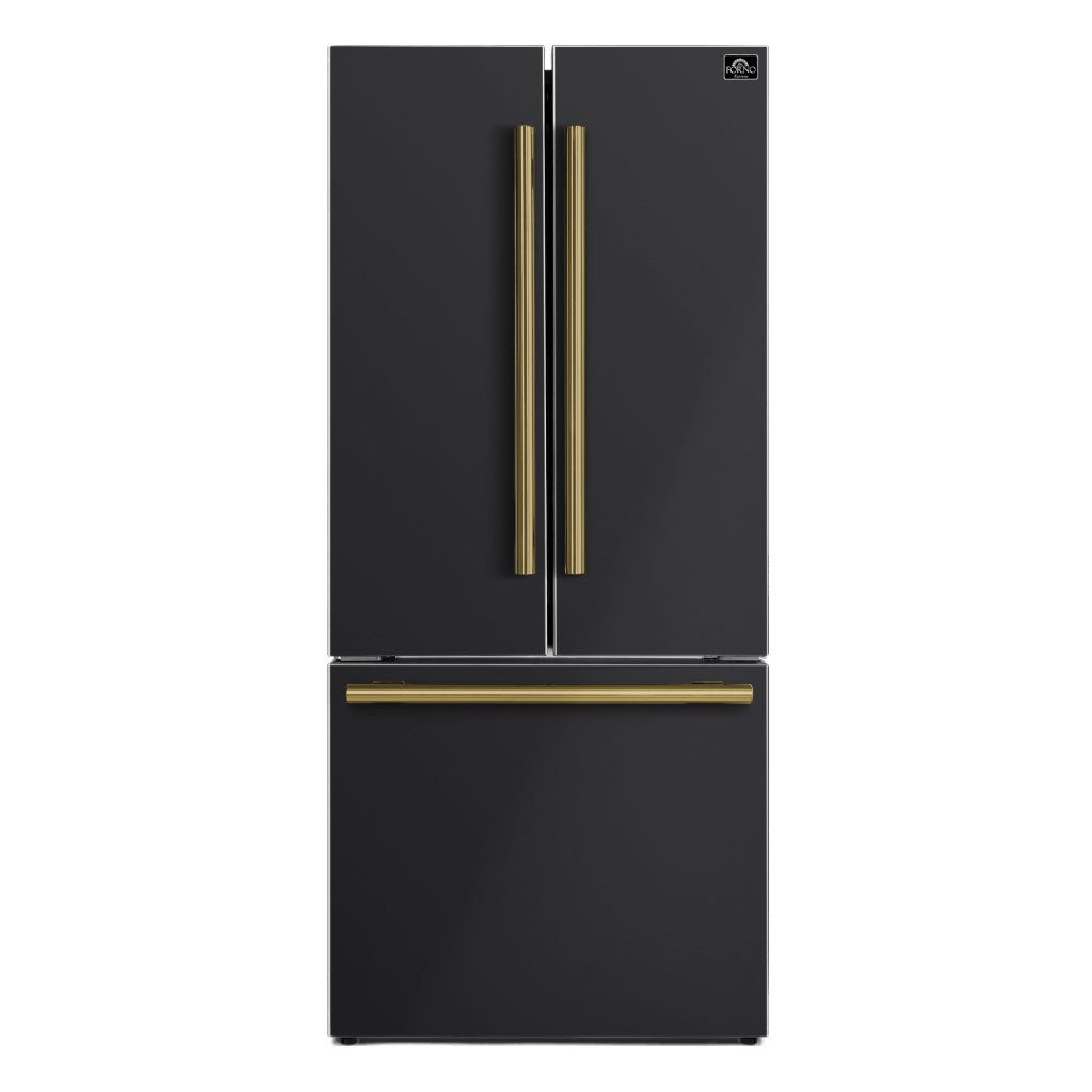 FORNO – Espresso Gallipoli 30-inch French Door Black Refrigerator, 17.5 cu. ft. Capacity with Ice Maker