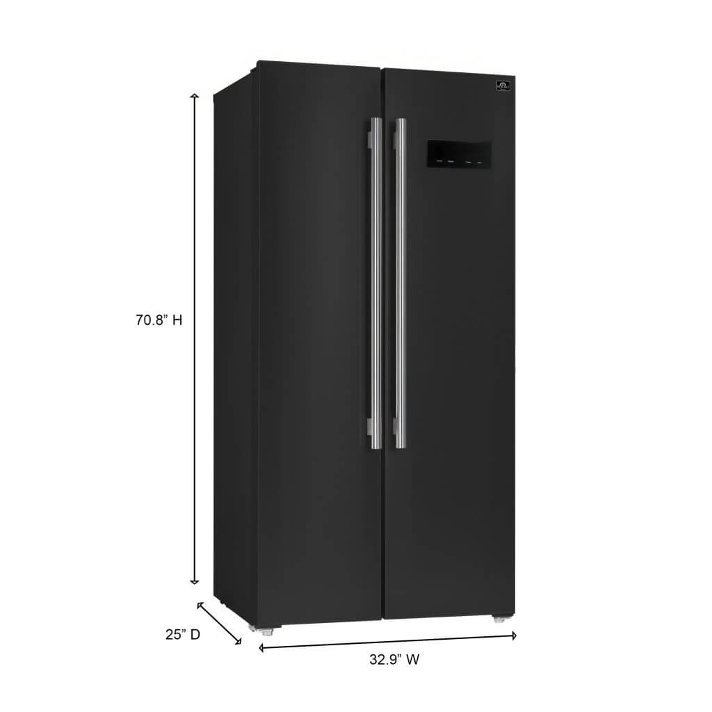 FORNO Salerno Espresso 33-inch Side-by-Side 15.6 Cu.Ft. Black Refrigerator