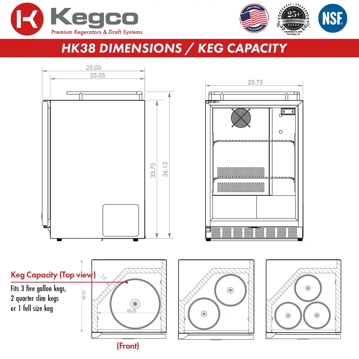 Kegco 24" Wide Dual Tap Stainless Steel Built-In Left Hinge Kegerator with Kit