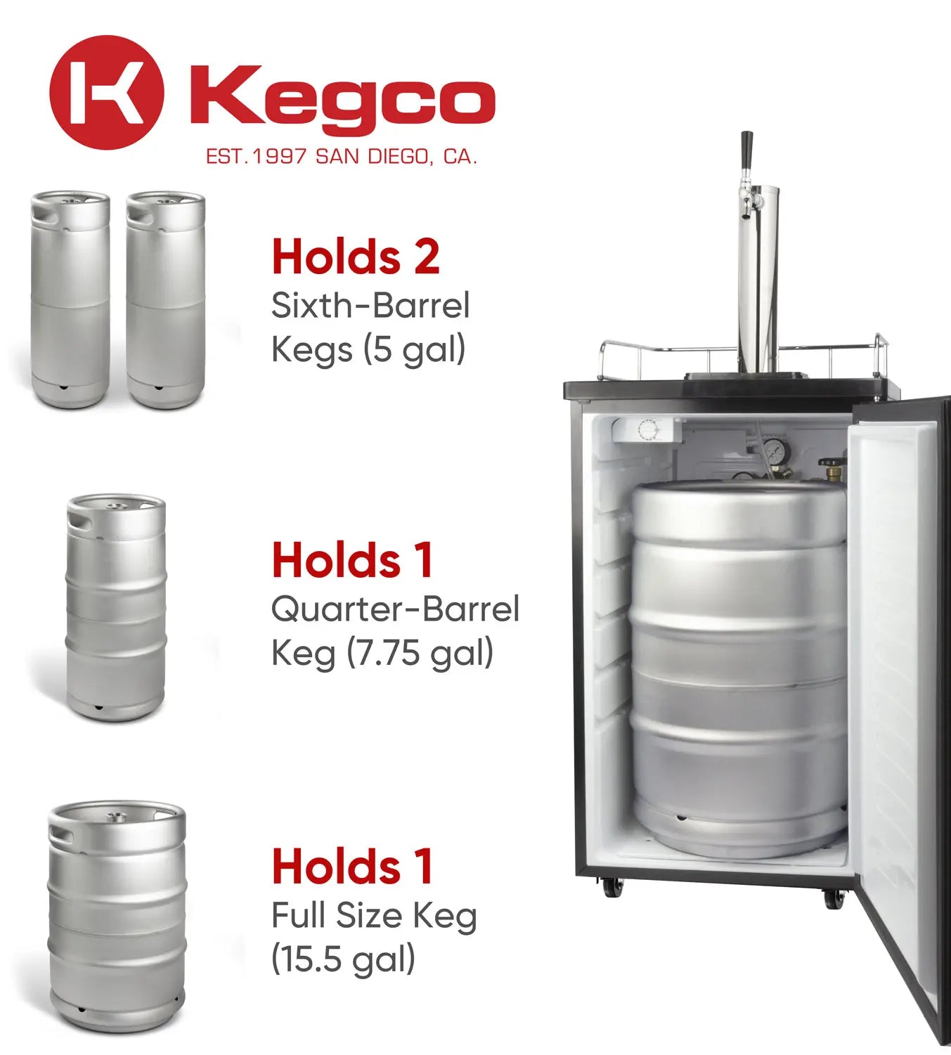 20" Wide Single Tap Stainless Steel Kegerator