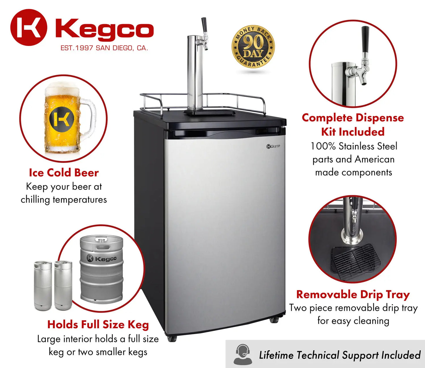 20" Wide Single Tap Stainless Steel Kegerator