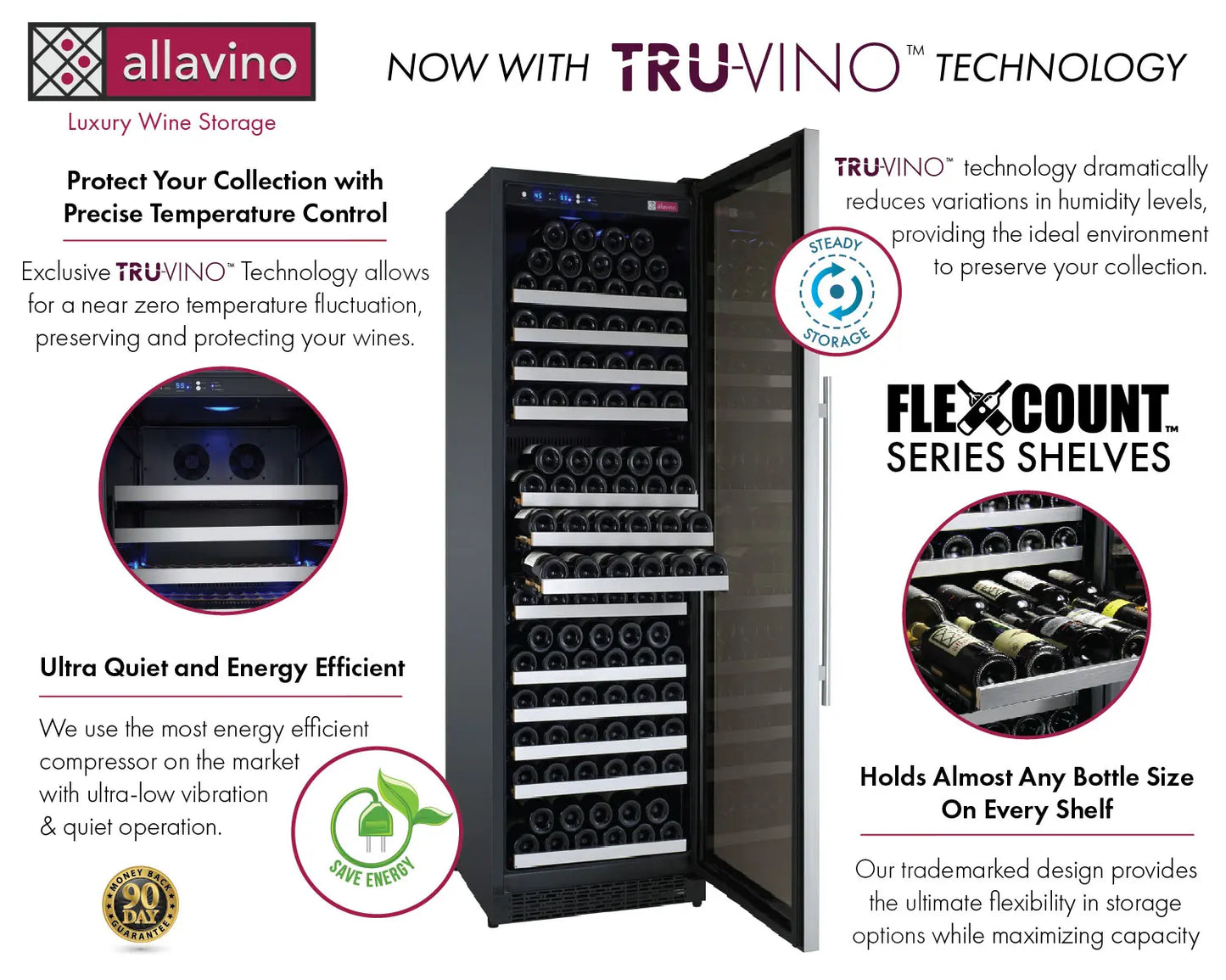 Allavino FlexCount Series 177 Bottle Single Zone Built-in Wine Refrigerator with Stainless Steel Door - Right Hinge