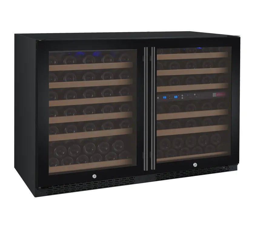 Allavino FlexCount Series 112 Bottle Three Zone built-in Side-by-Side Wine Refrigerators with Black Doors