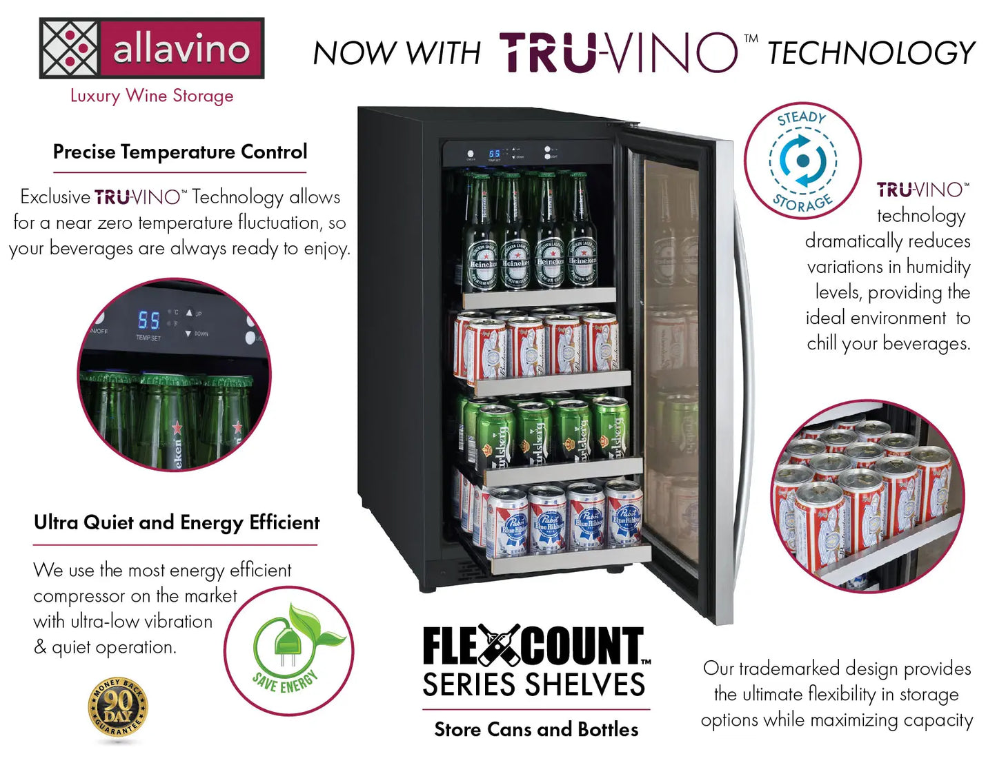 Allavino 15" Wide FlexCount II Tru-Vino Stainless Steel Left Hinge Beverage Center