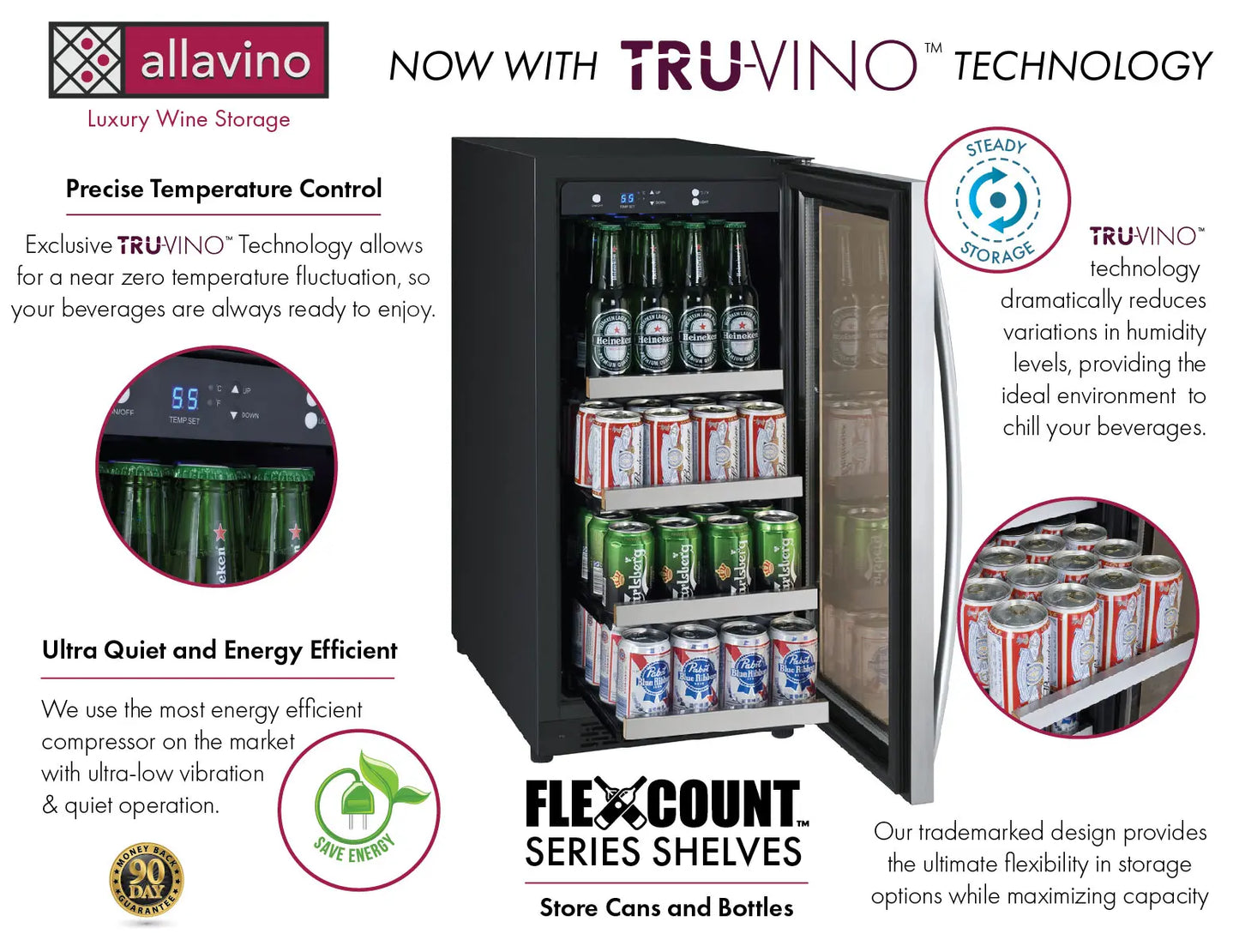 Allavino 15" Wide FlexCount II Tru-Vino Stainless Steel Left Hinge Beverage Center