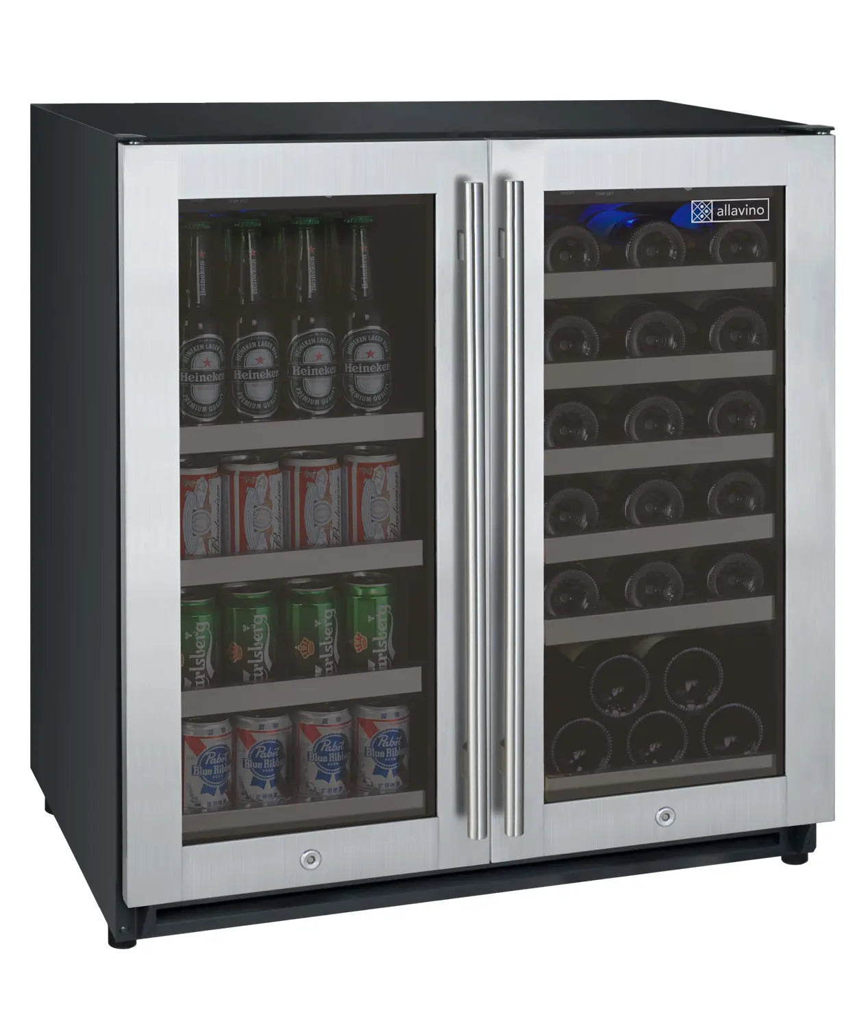 Allavino 30" Wide FlexCount II Tru-Vino 30 Bottle/88 Can Dual Zone Stainless Steel Built-In Wine Refrigerator/Beverage Center