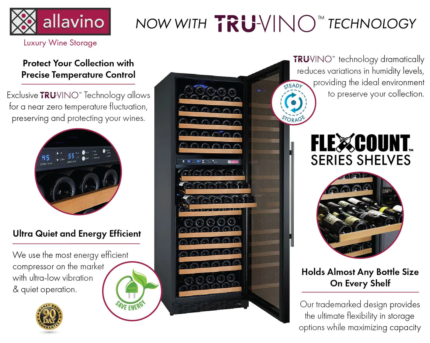 Allavino FlexCount Series 256 Bottle Dual Zone Semi-Tall Side-by-Side Wine Refrigerators with Stainless Steel Doors