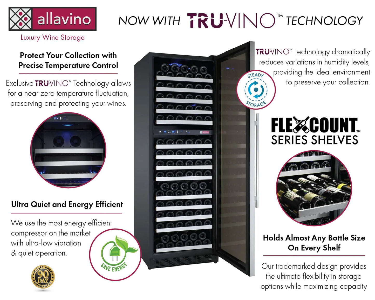 Allavino FlexCount Series 344 Bottle Four-Zone Tall Side-by-Side Wine Refrigerators with Stainless Steel Doors