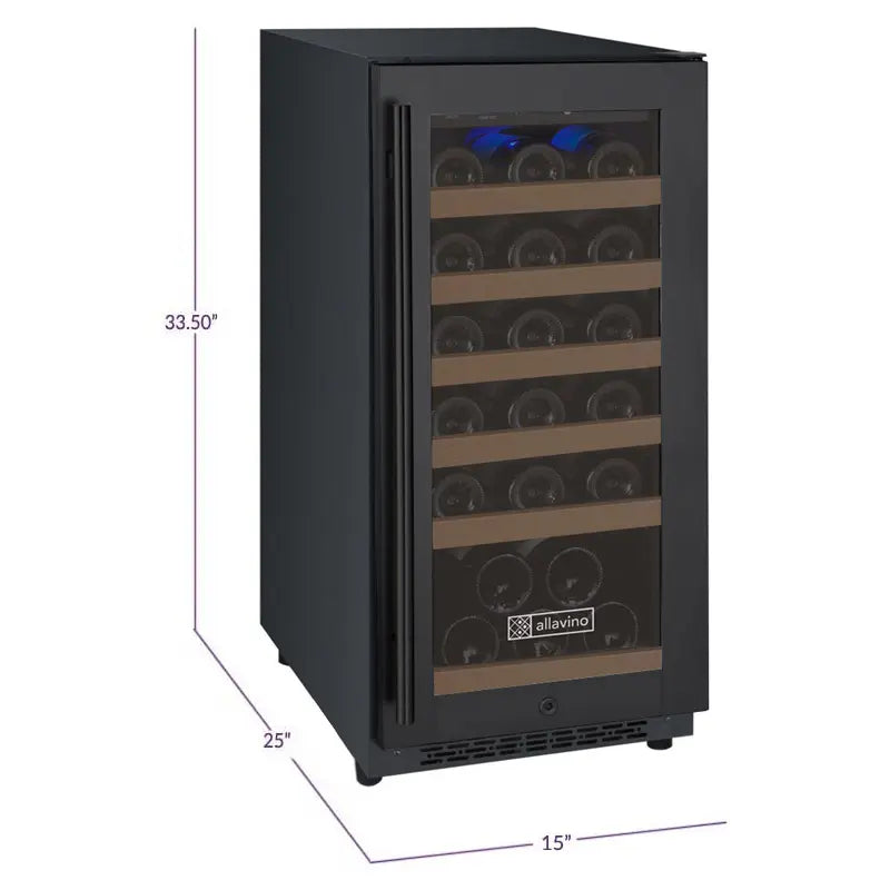 Allavino 15" Wide FlexCount II Tru-Vino 30 Bottle Single Zone Black Wine Refrigerator