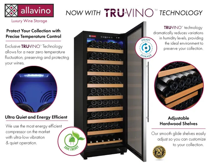 Allavino 24" Wide Vite II Tru-Vino 99 Bottle Single Zone Stainless Steel Right Hinge Wine Refrigerator