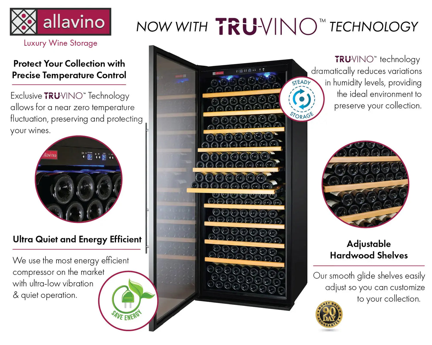 Allavino Vite Series 277 Bottle Single Zone Freestanding Large Capacity Wine Refrigerator with Stainless Steel Door - Right Hinge