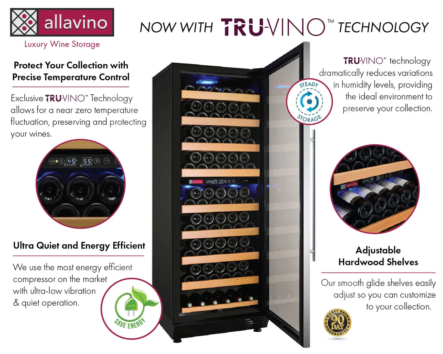 Allavino Vite Series 99 Bottle Dual Zone Freestanding Wine Cooler Refrigerator with Stainless Steel Door - Right Hinge