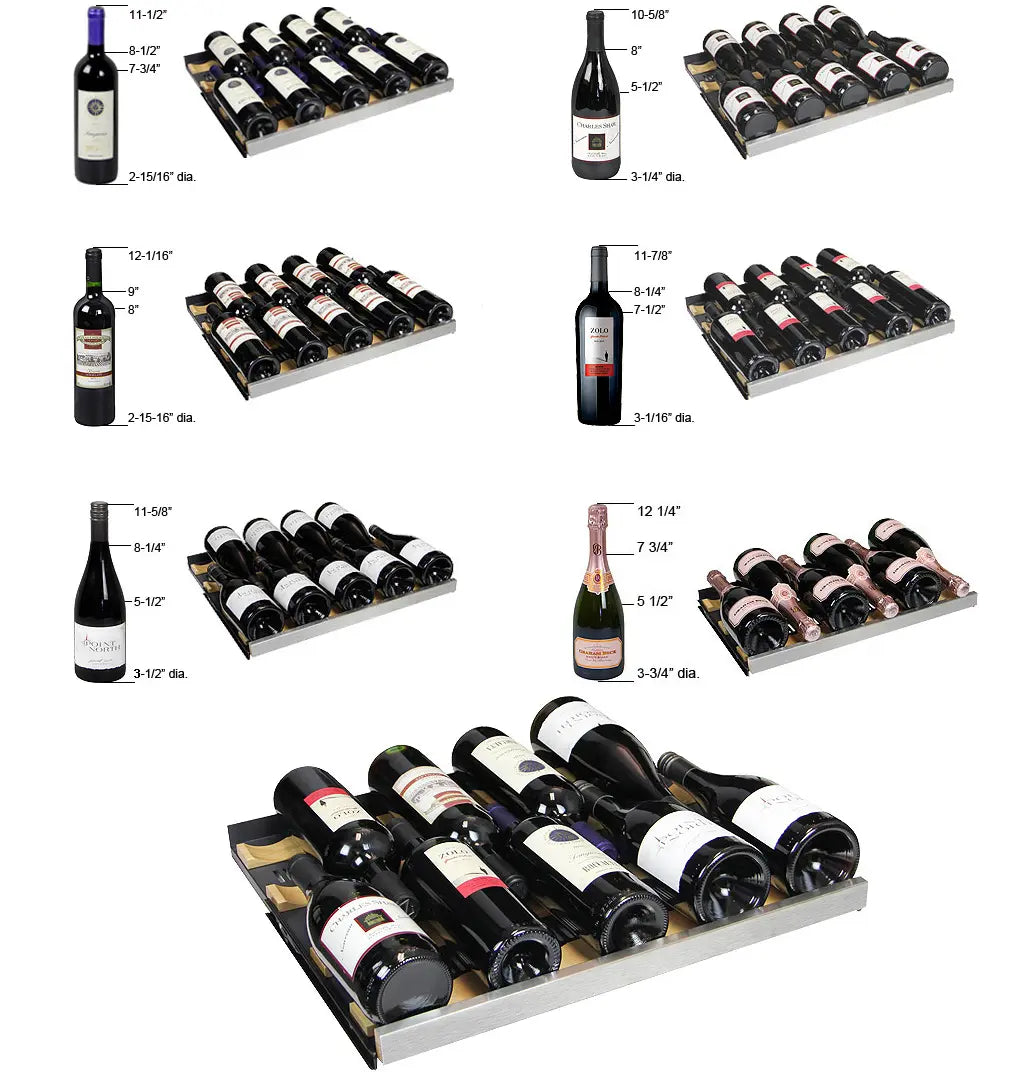 Allavino FlexCount Series 112 Bottle Dual-Zone Undercounter Side-by-Side Wine Refrigerators with Stainless Steel Doors