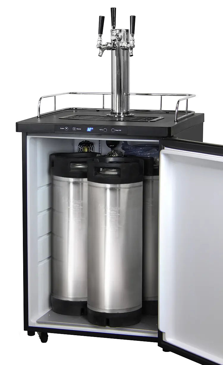 Kegco 24" Wide Homebrew Triple Tap Black Stainless Steel Digital Kegerator